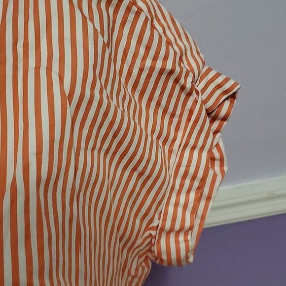 Talbots Pink & White Stripes Tie Waist Casual Coastal Button Front Top MP - Picture 5 of 10